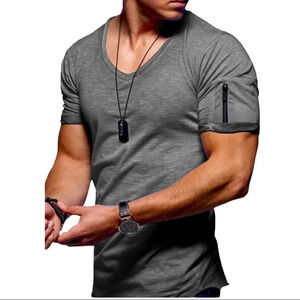 New Mens Stylish Breathable Muscle Fitness Raw Hem Bodybuilding T Shirt S-3XL